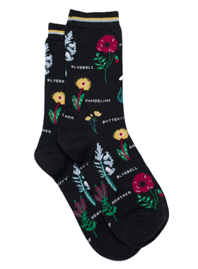 女士有机棉蓝铃花蒲公英雪莲花夏石南花无骨对目中筒女袜THO861