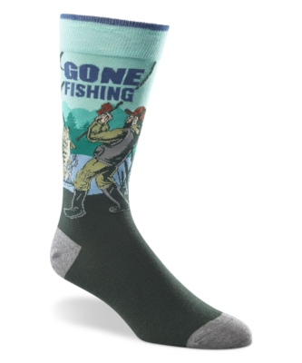 舒适棉质GONE FISHING一起去钓鱼图案防臭中筒男袜DH125