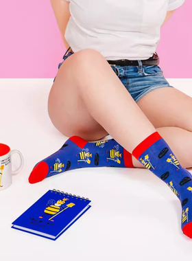 舒适棉质Buzz off请走开别打扰蜜蜂守卫图案男女情侣中筒袜FU