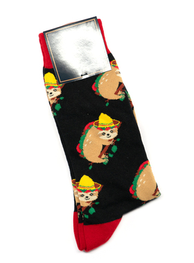 舒适棉质SLOTH树懒汉堡包热狗图案防臭防异味中筒男袜DH134