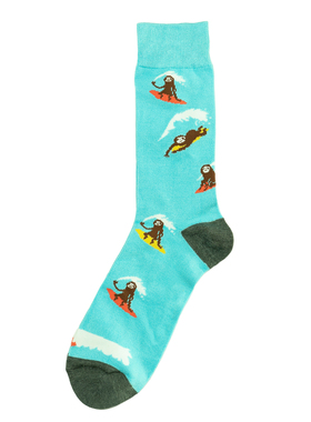 舒适竹纤维抗菌防臭透气SLOTH树懒冲浪图案中筒男袜BA139