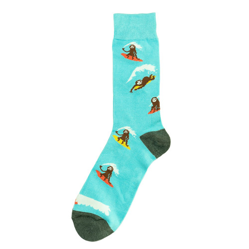 舒适竹纤维抗菌防臭透气SLOTH树懒冲浪图案中筒男袜BA139