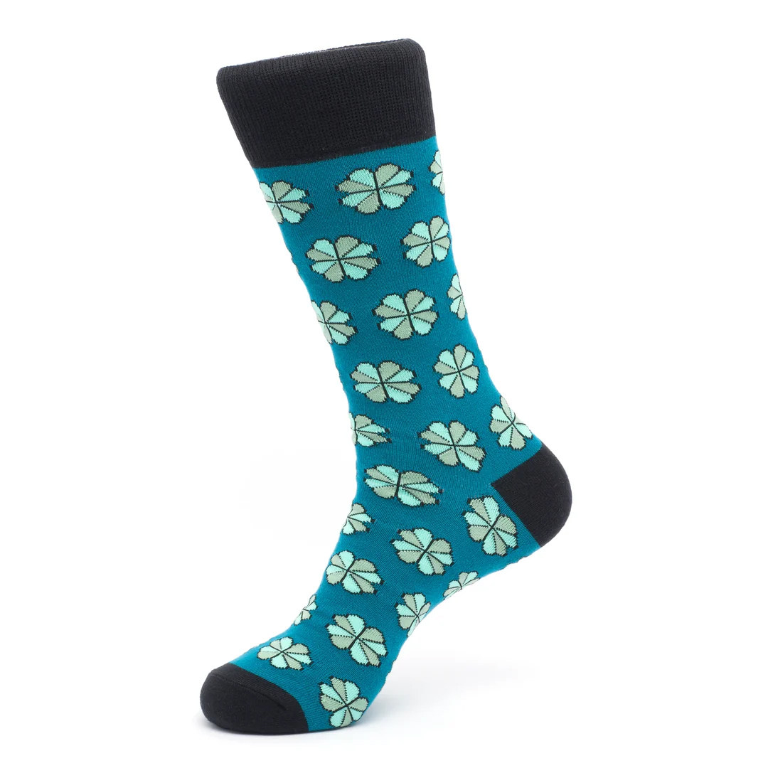 男舒适棉质CLOVER圣帕特里克幸运草四叶草中筒男袜SOCK GEEKS