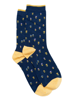 女士竹袜竹纤维抗菌防臭花朵小碎花鲜花无骨对目中筒女袜THO838