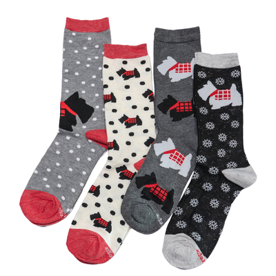 竹袜竹纤维抗菌防臭SCOTCH TERRIER苏格兰梗犬狗狗圣诞节女袜MC