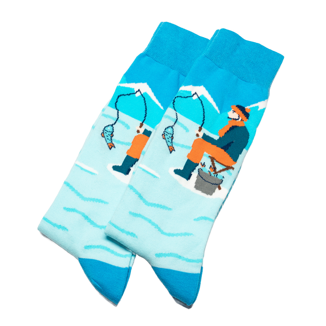 舒适棉我宁愿去钓鱼I'D RATHER BE FISHING冰上钓鱼防臭男袜DH085