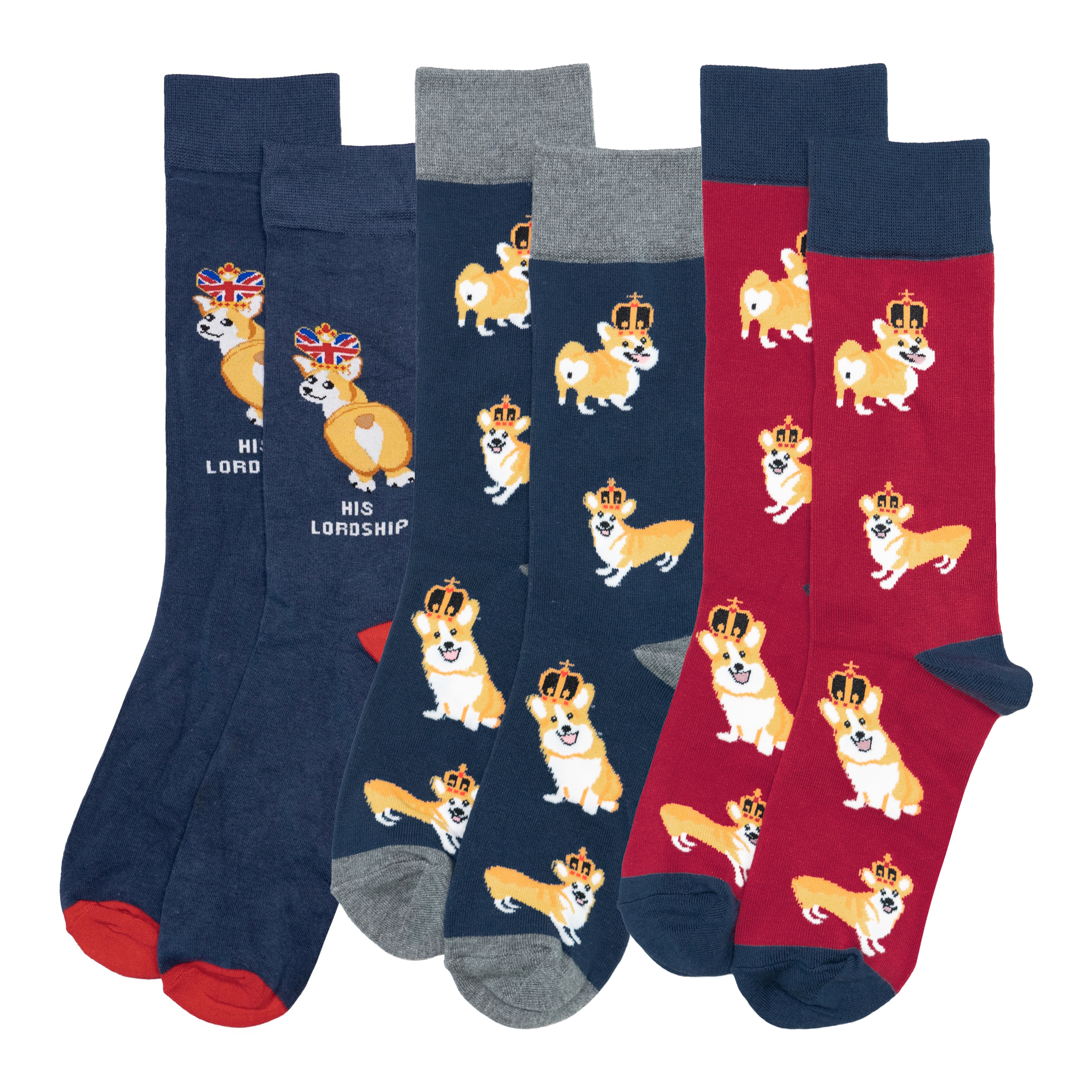 竹袜竹纤维抗菌防臭HIS LOROSHIP CORGI戴王冠的柯基犬狗狗男袜HT