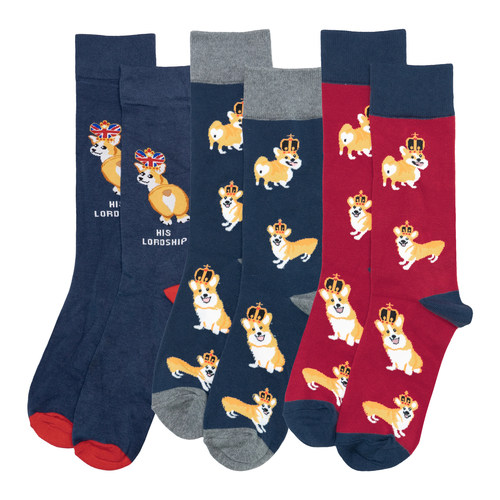 竹袜竹纤维抗菌防臭HIS LOROSHIP CORGI女王的柯基犬狗狗男袜HT