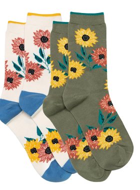 女士有机棉 Sunflower向日葵花朵鲜花无骨对目女袜THO842