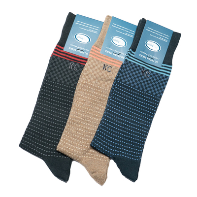 自然舒适竹纤维200针高密度抗菌防臭小方格斑点中筒男袜3色KC011