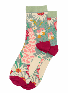 竹纤维抗菌防臭柔软滑爽花朵鲜花植物中筒女袜PO