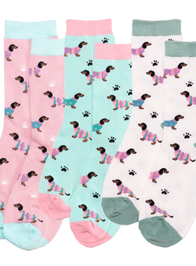 竹纤维竹袜抗菌防臭透气吸汗排湿DACHSHUND香肠狗腊肠狗女袜HT