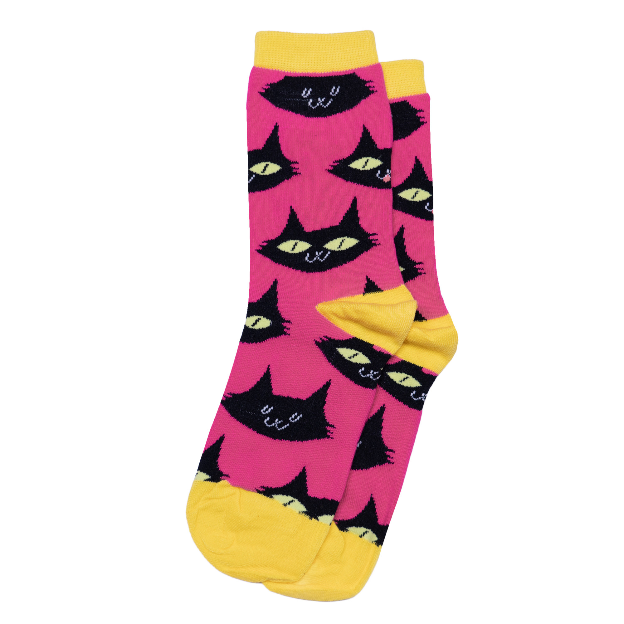 女士舒适棉质The Cat's Meow喵喵叫的小黑猫中筒女袜OO