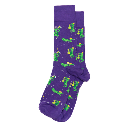 男士舒适棉质Mardi Gras Mambo Gator跳舞的鳄鱼中筒男袜RS