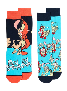 The Ren & Stimpy Show莱恩和史丁比卡通人物春秋中筒男袜2双装