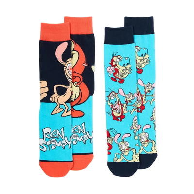 The Ren & Stimpy Show莱恩和史丁比卡通人物春秋中筒男袜2双装