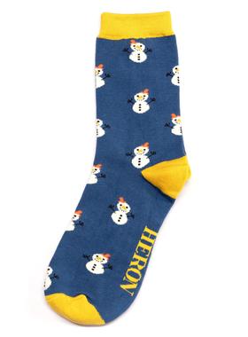 竹袜竹纤维抗菌防臭Little Snowmen小雪人堆雪人图案中短筒男袜MR