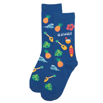 棉质Hawaii夏威夷芙蓉花菠萝龟背竹冲浪板尤克里里乐器女袜RH