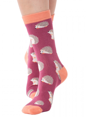 竹袜竹纤维抗菌防臭Hedgehogs刺猬图案中短筒女袜MS