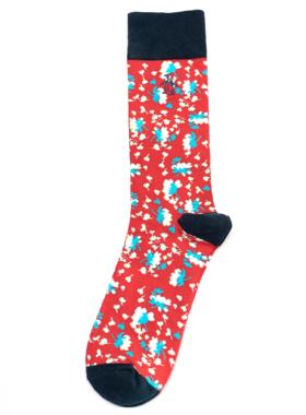 舒适棉质Flower花朵图案红色本命年中筒男袜企鹅145