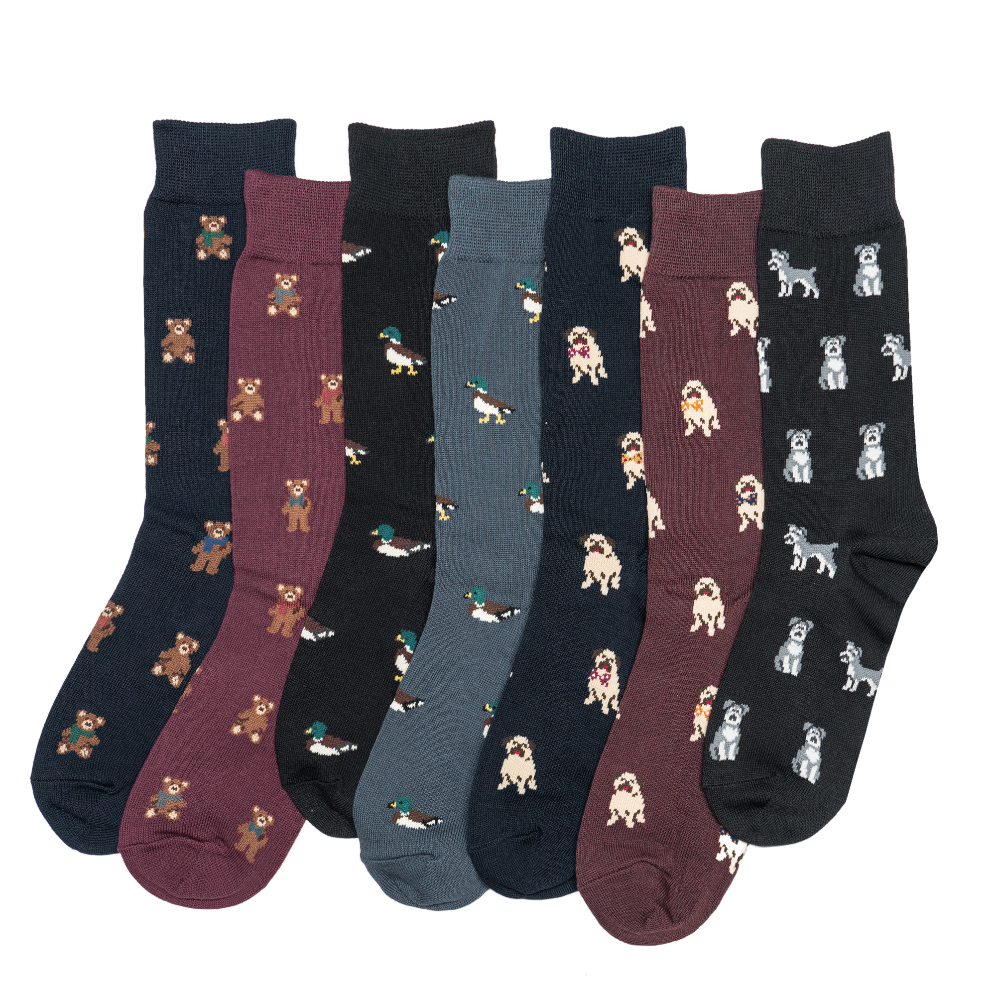 日系春秋加固脚趾脚跟防臭巴哥哈巴狗绿头野鸭雪纳瑞小熊中厚男袜