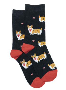 竹袜竹纤维抗菌防臭透气抗过敏柯基犬CORGI中筒女袜SS