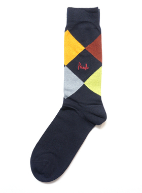 舒适棉质菱格图案无骨对目无缝袜头中筒商务绅士男袜P274