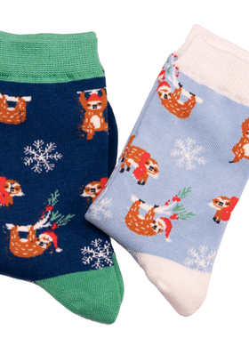 MS竹袜竹纤维抗菌防臭SLOTH树懒过圣诞节Christmas情侣男女袜MR