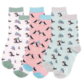 竹纤维春秋抗菌防臭吸汗透气排湿相亲相爱 海鹦PUFFIN中筒女袜HT