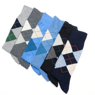 舒适棉质菱格图案中筒绅士男袜九色TH089