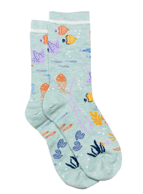 女士竹袜竹纤维抗菌防臭海底世界海马螃蟹无骨对目中筒女袜THO864