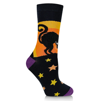 女士舒适棉质Scaredy Cat惊恐的猫咪中筒女袜SS