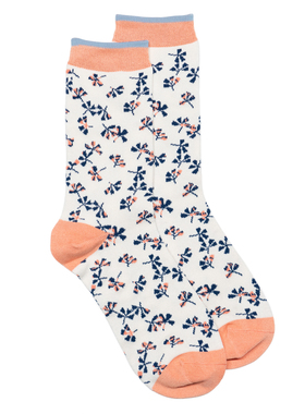 女士竹袜竹纤维花卉小碎花鲜花无骨对目手工对口中筒女袜THO726