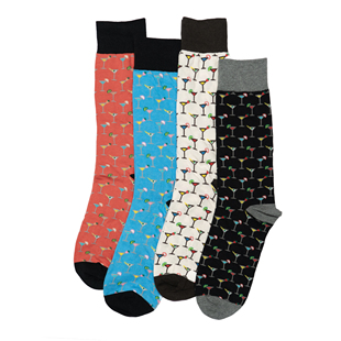 春夏薄棉喝一杯鸡尾酒图案手工缝制无骨对目对口袜中筒男袜4色VA