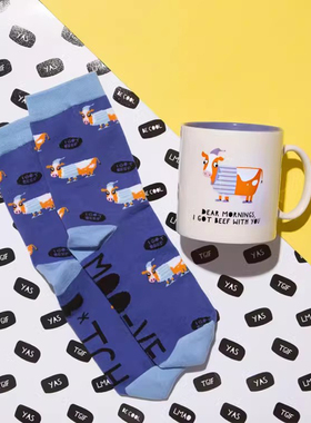 舒适棉质I GOT BEEF我买了头牛图案男女情侣中筒袜FU