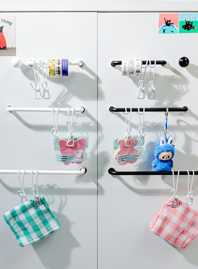 黑白磁吸置物挂杆冰箱贴铁皮柜装饰挂小物件胶布谷子娃娃厨房夹子