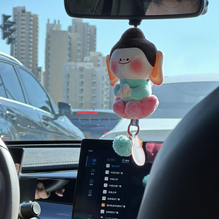 佛小伴车载挂件2024新款汽车后视镜创意毛绒玩具玩偶平安车内装饰
