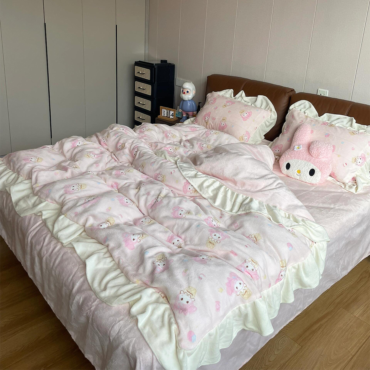 可爱花边公主风超柔软牛奶绒毛绒床上四件套女生保暖冬季加绒被套