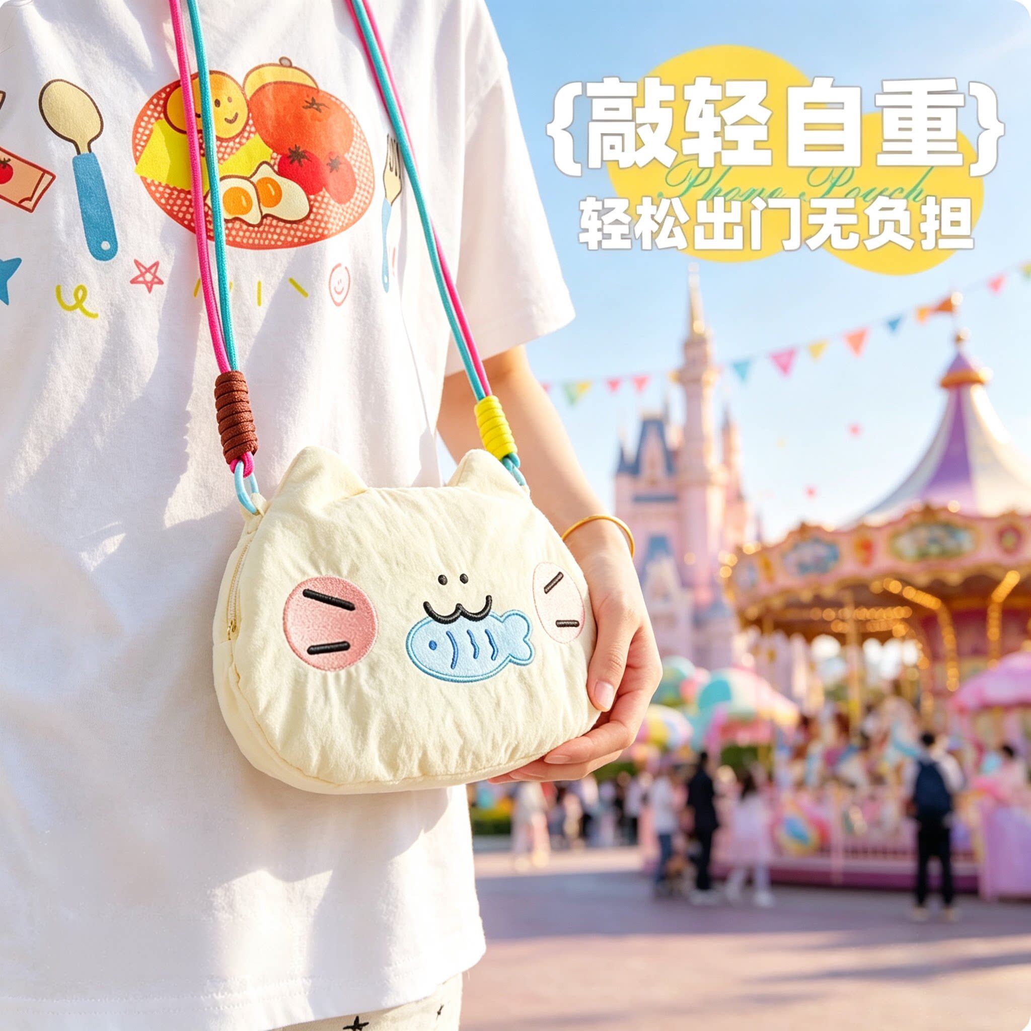 可爱动物手机包女式斜挎2026新款轻便单肩包卡通大容量雨伞收纳袋
