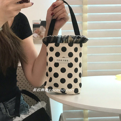 温柔蕾丝花边小众水桶包手提包水壶杯子雨伞便当袋手提水桶帆布包