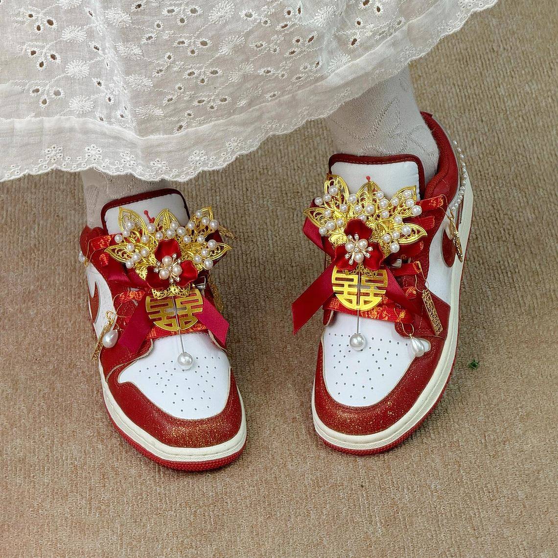 手工DIY婚鞋自制配饰装饰喜庆鞋扣通用款可拆卸结婚喜字挂件创意