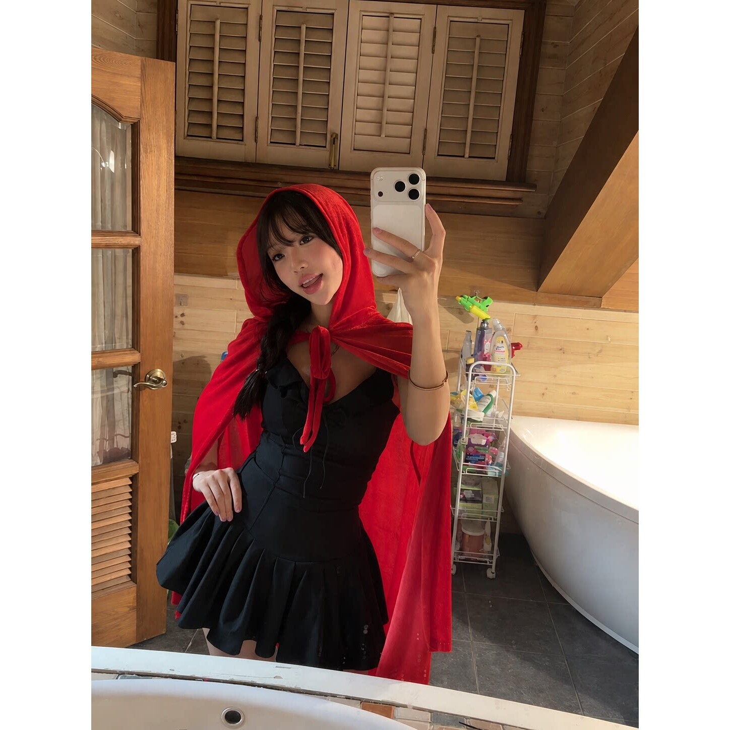 万圣节小红帽红色披风斗篷女生cosplay派对披肩氛围感拍照道具