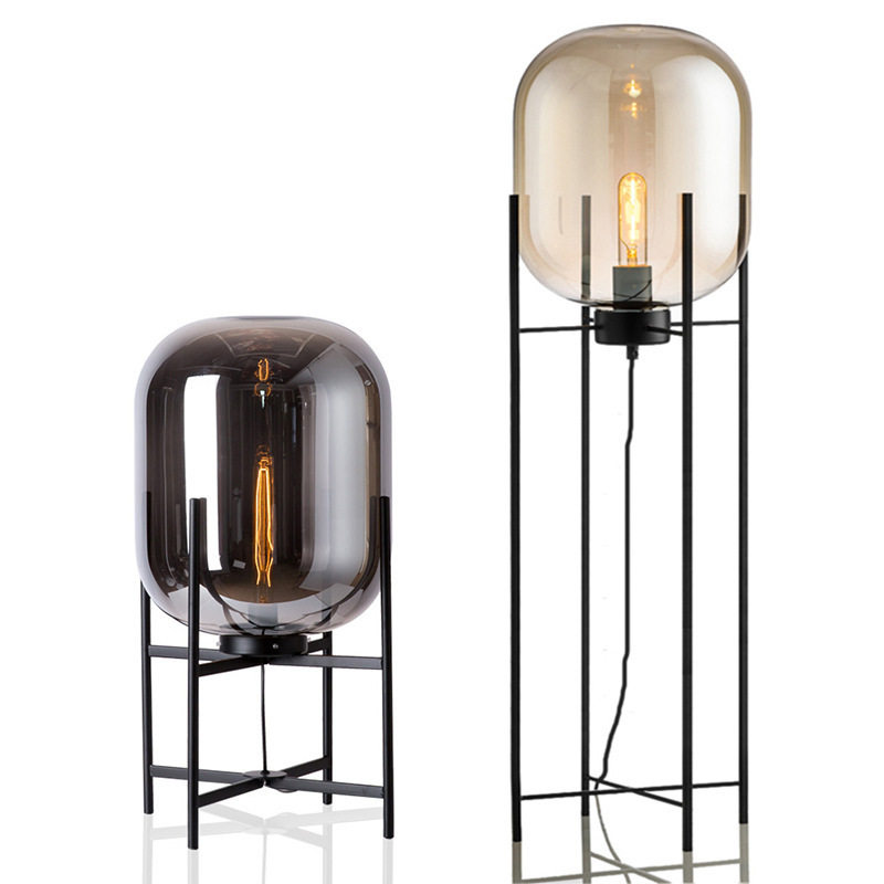 后现代创意铁艺玻璃落地台灯北欧简约复古立式冬瓜圆球客厅落地灯