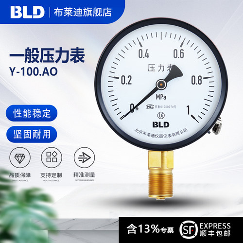 BLD北京布莱迪Y-100一般压力表1.6级 M20*1.5径向 水气液真空负压
