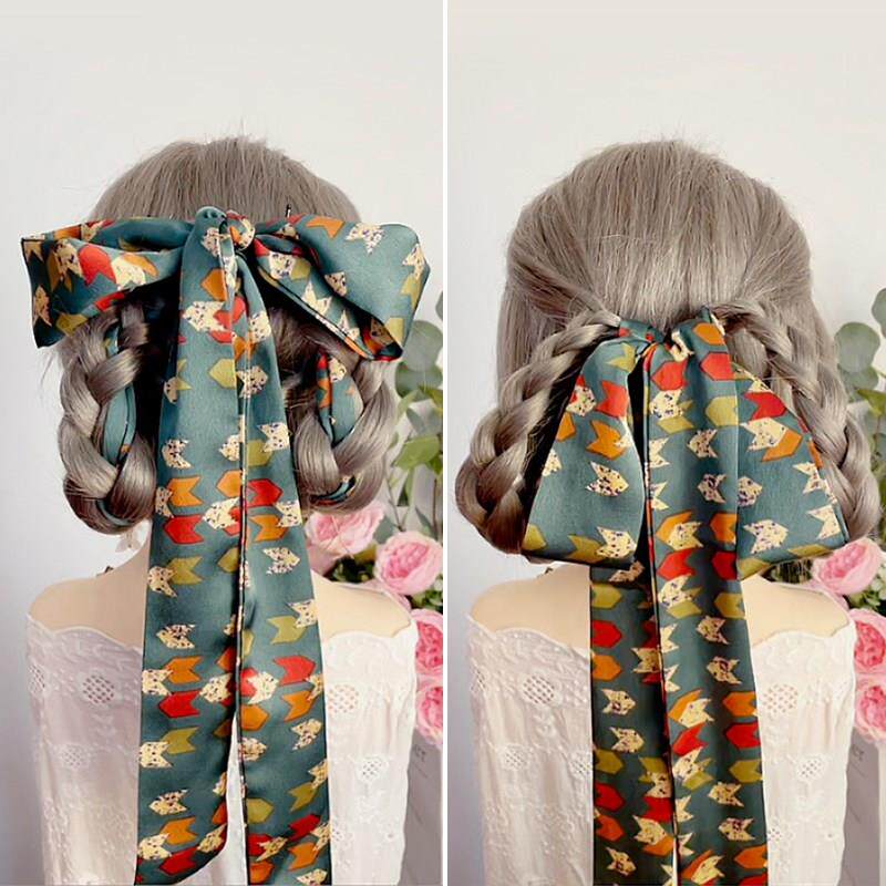 梦尧编发 2米发带百搭可爱森系丝巾复古装饰百变头巾箭头绿飘带