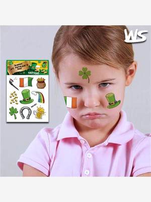儿童圣帕特里克节纹身贴  爱尔兰脸贴防水环保纹身贴纸