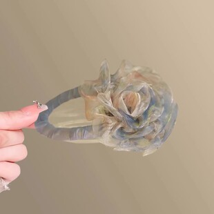 山茶抚香！超仙网纱玫瑰鸭嘴夹！氛围感后脑勺发饰气质鲨鱼夹盘发