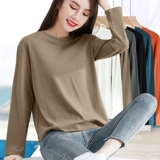 Хаки базовый приятный телу черный лонгслив, свободный крой, в западном стиле