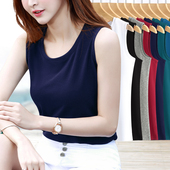 女夏简约基础款 螺纹直筒无袖 背心圆领遮副乳宽肩带纯色吊带打底衫