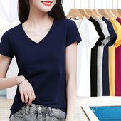 v领t恤女短袖 百搭上衣体恤 棉质正肩大码 纯色打底衫 内搭2025新款